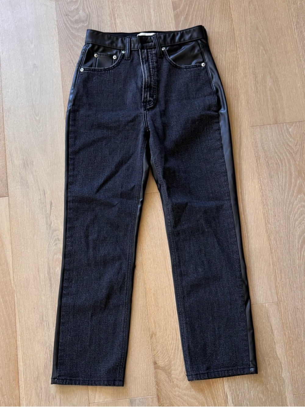 Abercrombie Ankle Straight Ultra High Rise Denim/Leather Jeans